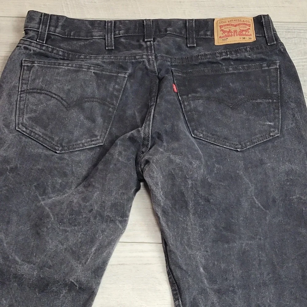 🖤Levi's 501 Jeans Mens 38x30 (fits 37x29) Black Acid Wash Button Fly Straight